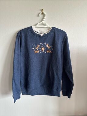 Hasting & Smith Petites Cat Embroidered Fleece Sweatshirt Blue PM Petite Medium